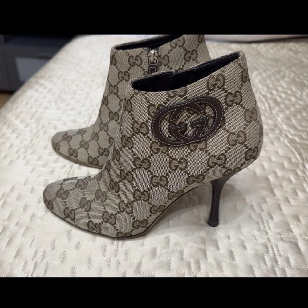 Gucci Monogram Beige Ankle Booties